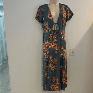 Lulu's Teal Floral Midi Dress
